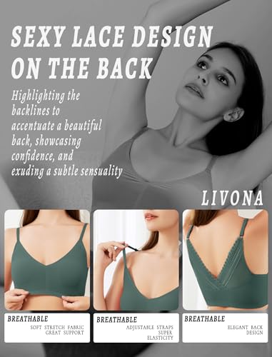 Image of Livona Lace Bralette for Women - Comfort Sports Bra Wireless Padded Bralette with Support Workout Tops Cami Crop S-XXL