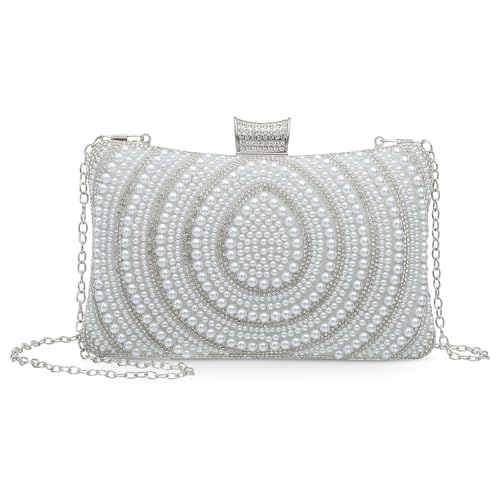 SUIKIHUM Evening Bag for Women Pearl Shiny Sequin Evening Clutch Silver