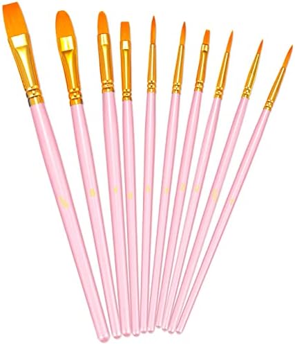 BOSOBO Paint Brushes Set, 10 Pieces Round Pointed Tip Paintbrushes Nylon Hair Artist Acrylic Paint Brushes for Acrylic Oil Watercolor, Face Nail Body Art, Miniature Detailing & Rock Painting, Pink