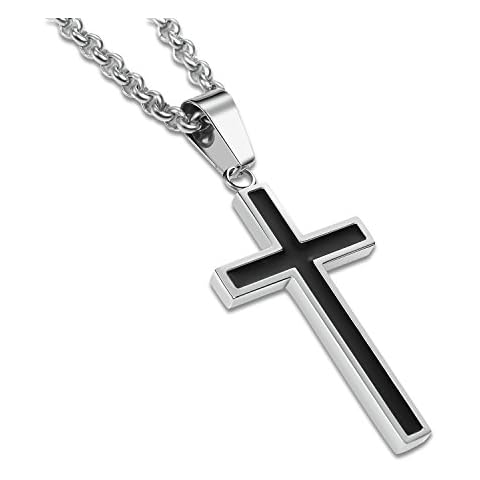 Honeystore Unisex Titanium Steel Rolo Chain Crucifix Cross Pendant Easter Prayer Necklace Length 20.86 inches Cover
