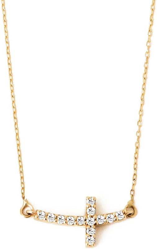Gelin Diamond Curved Cross Necklace in 14K Solid Gold | 14k Gold Curved Cross Necklace for Women