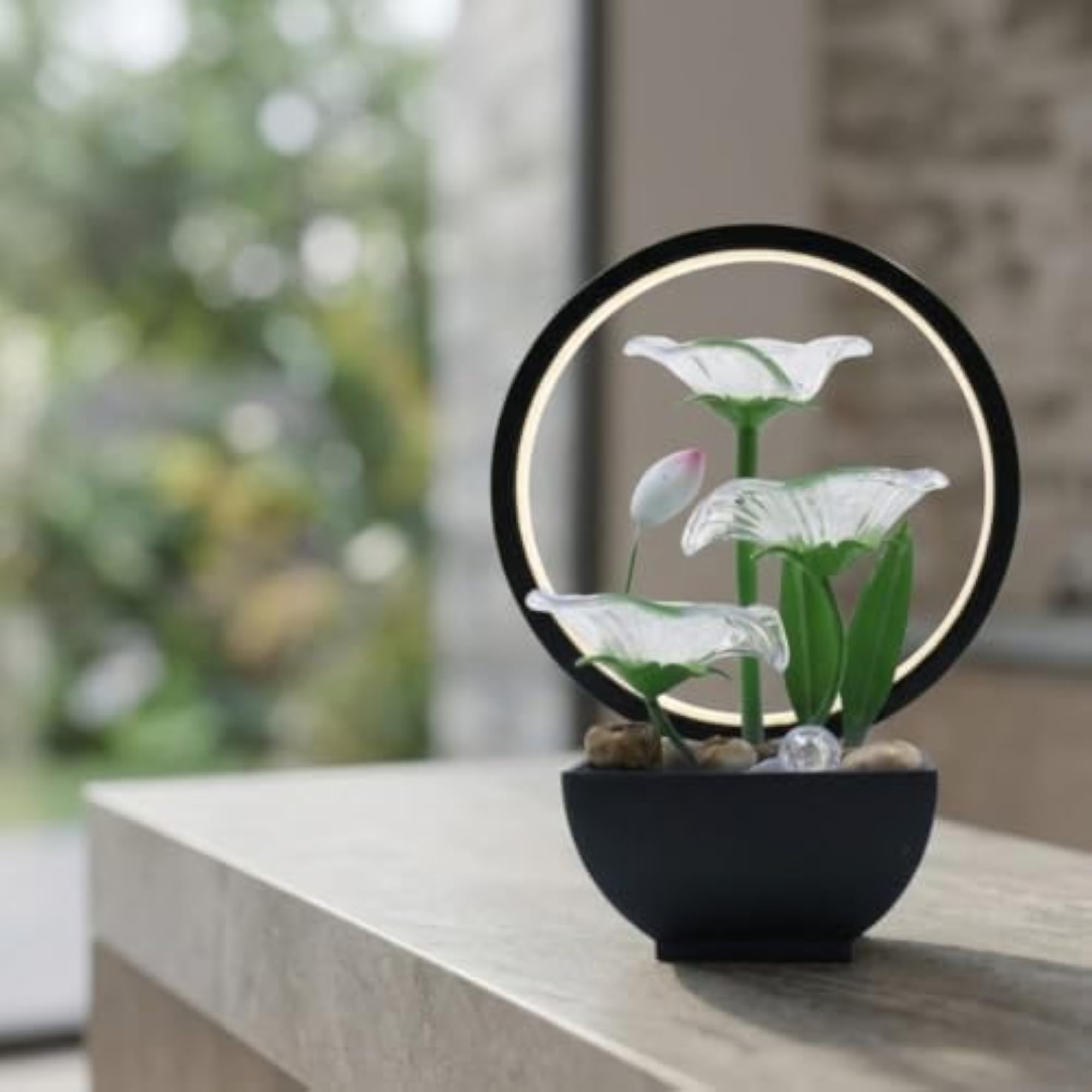 Decorative Lotus Water Fountain with USB Light Ring