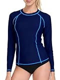 ATTRACO Women Sun Protection Rash Vest Long Sleeve Athletic Casual Top Surfing Swim Top Navy XL
