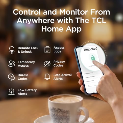 TCL Wi-Fi Smart Lock D2, Keyless Entry WiFi Door Lock with Key Fob, Built-in Doorbell, Touchscreen Keypad, App Remote Control, Easy Installation, No Bridge Required, Auto Lock (Dark Grey) - image 4