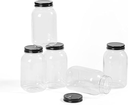 Miniatura 7 de Naivees Contenedores de almacenamiento de 32 onzas de plástico transparente con tapas de rosca, tarros vacíos de plástico para cocina y hogar, sin