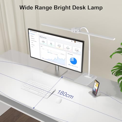 Image of 24W Led Desk Lamps with Base for Office Home, 31.5-in Double Head, White | Dual Screen Computer Monitor Desk Light,Dimmable 4 Colors, Eye Care Architect Table Light for Working Reading Drafting