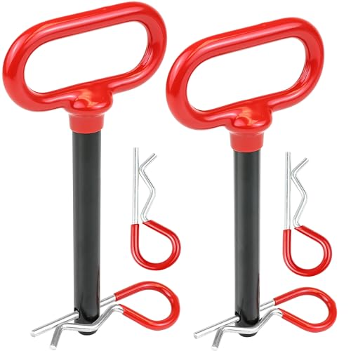 Wellmax 2PC 1/2 Diameter Trailer Hitch Pin Set - 3-5/8 and 4 Shank with 4 R Clips and Rubber-Coated Vinyl Grip Zinc-Plated