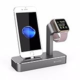 iVAPO Apple Watch Series 3 Stand 2 in 1 Aluminum Apple Watch Charging Dock iPhone Charger Station for Apple Watch Series 3/2/1/Nike+ and iPhone X/8/8 Plus/7/7Plus/6s/6s Plus/5 Space Gray