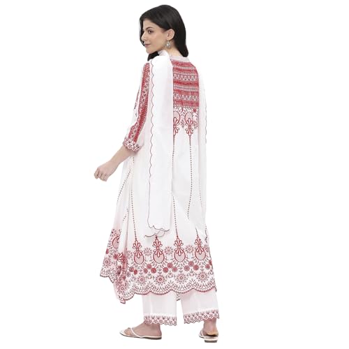 Image of BIBA Women Cotton Asymmetric Embroidered Suit Set
