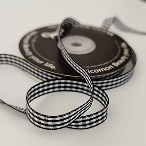 Micomon Buffalo Check Ribbon Black And White Gingham Ribbon 25 Yards For Crafts (3/8", Black) #TOP7