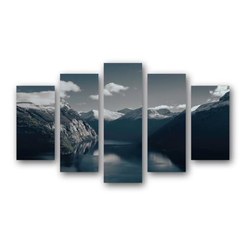 Tableau sur toile montagnes enneigées et reflets modernes, lot de 5 cadres pour salon