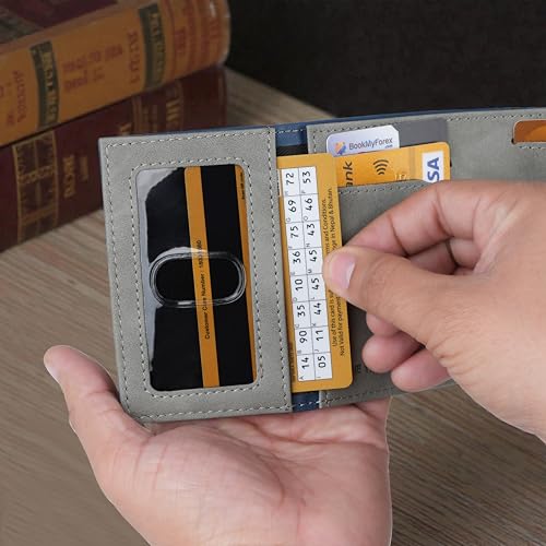 Image of The Wallet Store SlideX Neo RFID-Protected Pop-Up Card Holder Wallet for Men | Minimalist Leather Smart Wallet with Quick Access Ejector | Compact Dual-Color Card Case | Holds 6-10 Cards (Blue)