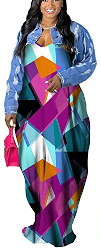Image of BFFBABY Women's Casual Maxi Dress Sleeveless Tie Dye Spaghetti Strap Summer Plus Size Swing Sundress with Pockets
