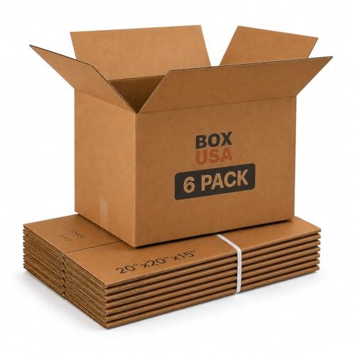 Image of BOX USA Moving Boxes Holds 65lbs, 20 inchL x 20 inchW x 15 inchH (6-Pack) Large - Corrugated Cardboard Box for Shipping, Mailing, Packing, Packaging and Storage