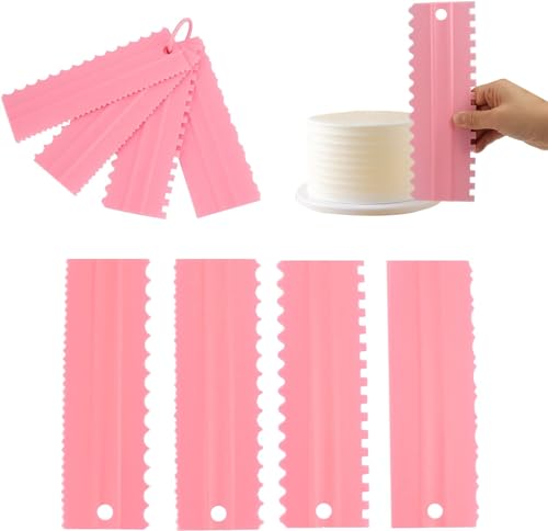 Image of Jamboree!!! 4PCS Cake Scraper Set, Cake Edge Scraper Cutters, Cake Scraper Comb Cream Scraper Tool for Cake Cream Baking (Pink)