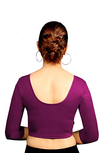 Image of Abhi Cotton Readymade Saree Blouse for Women- 3 /4 Sleeve, Round Neck, Regular-fit, Stretchable, Pull-on Style