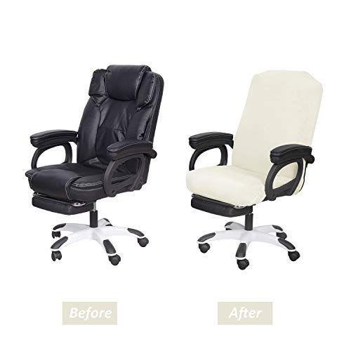 Image of SARAFLORA Ivory Office Chair Covers Stretch Washable Computer Chair Slipcovers for Universal Rotating Boss Chair Middle Size