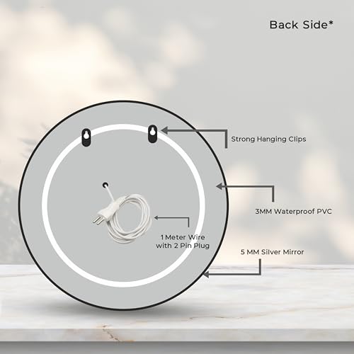 Image of NEVEX Glass Round 24x24 Inch Decorative Art Unique UV Printed Smart LED Mirror with 3 Color Lights (Warm White, Cool White & Natural White) | Fancy Wash Basin Wall Mirror for Modern Home Decor