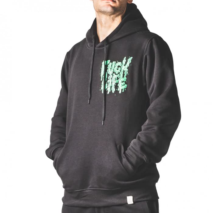 Felpa Uomo Baggy con Cappuccio - Abbigliamento Hip Hop, Stile Skater, Felpe Larghe e comode, Modello Fuck Life