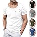 Men Low Cut Round Neck T Shirts Casual Short Sleeve Slim Fit Muscle Shirts Solid Crewneck Basic Tees Tops with Pocket White