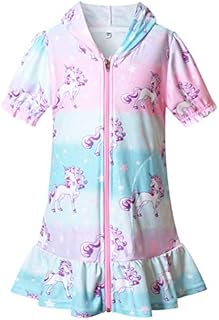 CHILDRENSTAR Girls Swim Coverups Cat Terry Swimsuit Cover-Up Zip-Up Beach Robe,Size 6 7