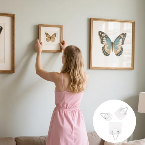 Image of QfwdfcTrenz 60 Pcs Adhesive Picture Hanger Invisible Adhesive Wall Hooks Picture Hangers Without Nails Plastic Sticky Wall Photo Hooks Frame Hanging Tool for Home Art Photo Closet