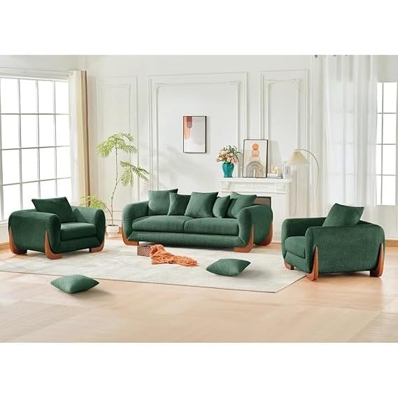 Image of A to Z Furniture Modern Sofa Set Luxury Boucle Febric Sofa in for Home Living Room & Office (3+1+1=5 Seater Sofa Forest Green)