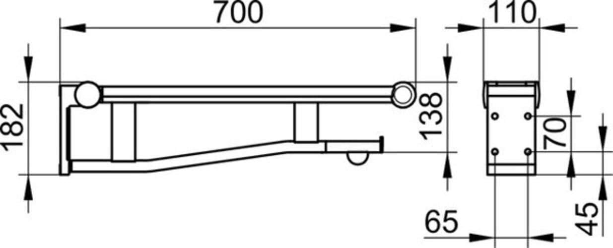 Keuco SK-Griff WC Plan Care 34903, re mit Funk-Ausl.,verchromt/weiß, 700 mm, 34903011751