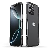 HENGHUI Aluminum Bumpers Compatible with iPhone 16 Pro Max Bumper Case with Carbon Fiber Texture Back Sticker Metal Frame Bumper Cover Shock Absorbent Slim Cool Design,Black