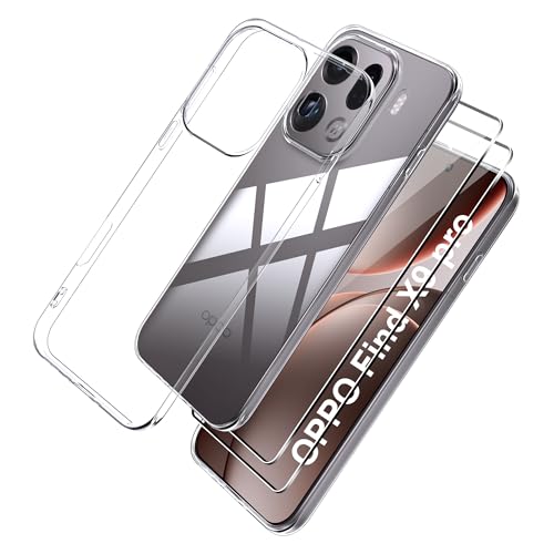 Effcotuo Hülle für Oppo Find X9 Pro Cover mit 2 Stücke Schutzfolie für Panzerglas Bildschirmschutzfolie Schutzfolie Durchsichtig Handyhülle Transparent Silikon TPU Schutzhülle Hülle