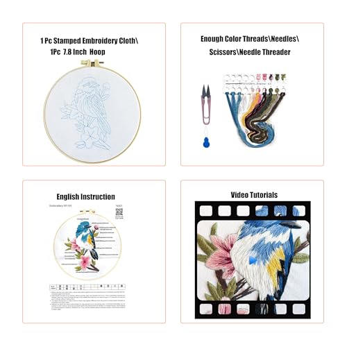 Image of Youa Bird Embroidery Kit for Adults with Stamped Pattern, Embroidery DIY Crafting,Cross Stitch Beginner Kits with Frame,Embroidery Kit.