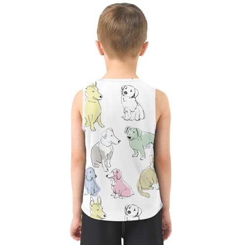 Bolaz Boys Athletic Quick Dry Tank Top Sleeveless Workout T Shirts Age 11-15,Hand Drawn Puppy Pattern3