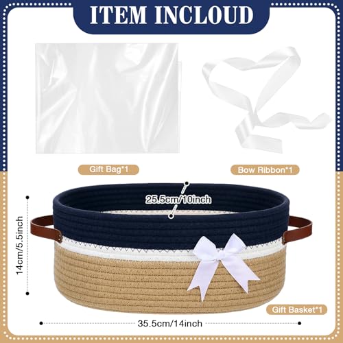 Image of Colingmill 2026 Graduation Large Woven Basket for Gifts Empty Set with Gift Bags and Ribbon Gift Baskets and Wrapping Set Storage 14 inchx 10 inchx 5.5 inch Decorative Box for Class of 2026 Graduation(Dark Blue)
