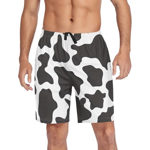 ALAZA Black White Cow Print Animal Men's Pajama Shorts Sleepwear Pajama Bottom Lounge Pants Wear with Pocket
