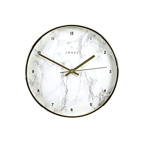 Jones Clocks® Penny Wall Clock | Modern Contemporary Marble Effect Dial | 30cm | Gold | Designer Clock for Kitchen, Living Room or Office