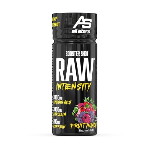 All Stars Raw Intensity Booster Shot Fruit Punch,Pre-Workout Shots mit Aminosäuren & Koffein, BCAA Energy Ampullen fettarm & zuckerarm,Fitness Drink flüssig & verzehrfertig, 60 ml,16Stück(1er Pack)