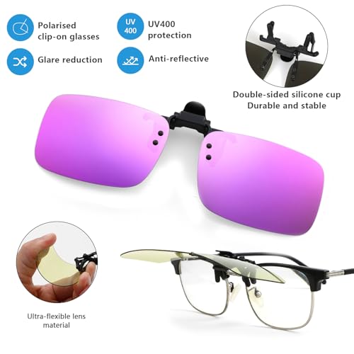 Image of Hifot Clip on Sunglasses 4 Pack,Polarized Lens Fit Over Prescription Glasses,Flip up Rimless Sunglasses