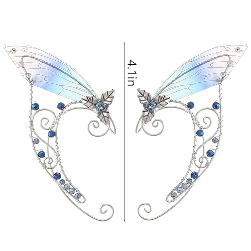 FRESHME Fairy Dragonfly Ear Cuffs - Handmade Elf Ear Clip Wrap Around Earring No Piercing For Women Renaissance Cosplay 5
