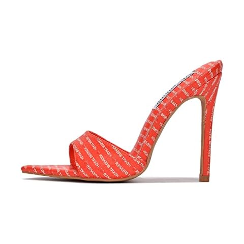 Cape Robbin Letter Printed Stiletto High Heels for Women, Slip On Pointed-Toe High Heels, Red, 8 UK Cover
