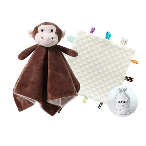 Image of CREVENT Cozy Plush Baby Security Blanket, Loveys for Baby Girls and Boys, Birthday (Monkey+Tag)