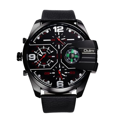 Montre à quartz homme OIDEA grand boîtier rond avec boussole