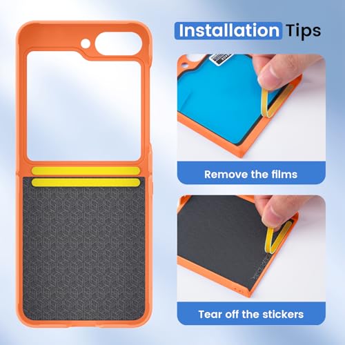Image of Ruky for Samsung Z Flip 6 Full Body Slim Case, Orange | Protective Cover Hard PC Ultra Anti-Scratches Shockproof Wireless Charging Phone Case for Samsung Galaxy Z Flip 6, Orange