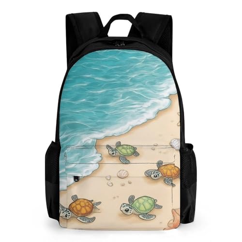 Supdreamc Men Women Polyester Beach Turtles Daypack Big Capacity Shoulder Bag With Adjustable Shoulder Straps for Camping Travel Walking Cycling