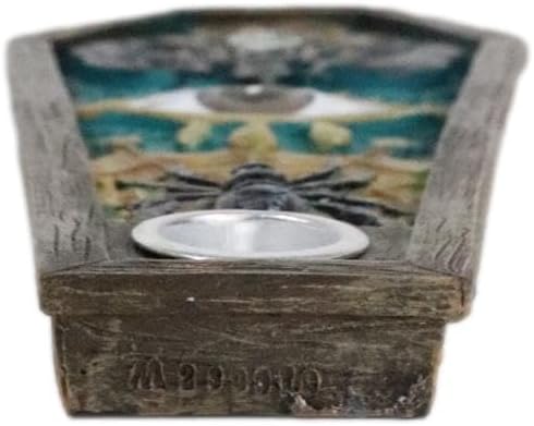 Miniatura 4 de Ebros Gift Wicca - Pentagrama ocultista con calavera de ojo malvado de araña negra, ataúd metafísico, soporte para palo de incienso y quemador de