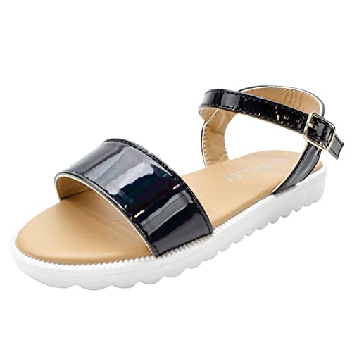 Children Flat Toe Sandals Flower Beach Shoes Little Girls Sandals Sandals for Outer Wear Baby Beach Sandals (Black, 8-9 Years Little Child)