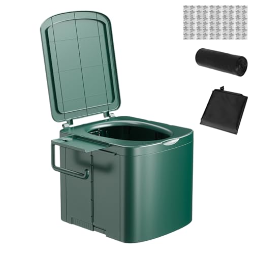 Inodoro portátil para camping, inodoro portátil plegable con mango ergonómico, soporte de almacenamiento lateral compacto resistente para niños y adultos, canotaje, senderismo, playa, coche, camión