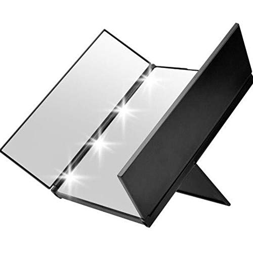MELAG Espejo de Mesa,[Regalos Originales] Espejo de Maquillaje Tríptico,Espejo Cosmético Pantalla Táctil en Iluminacíon 8 Led,Carga con USB o Batería