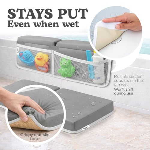 Image of Rylor Premium Baby Bath Kneeler Mat & Elbow Rest Pad Set - Comfortable Bath Kneeler and Elbow Kneeling Rest Pad for Parents, Extra Long 26'', 2.4'' Thick, Non-Slip Support for Easy Bath Time (Gray)