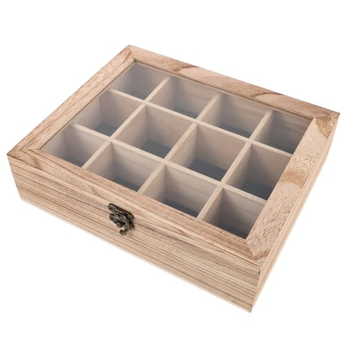 NESTINGHO Caja Organizadora de Minerales con Compartimentos de Madera y, Vitrina en Miniatura para Colección y Proyectos Científicos
