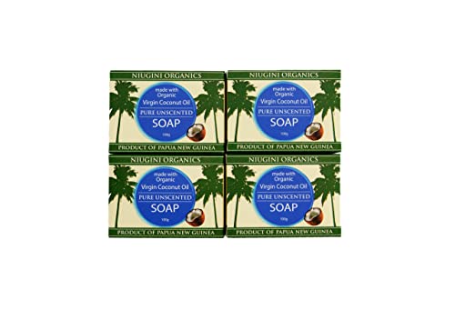 Organic Certified Super Organic Natural Bar Soap From Premium Coconut Oil - Cold Pressed Bath Soap for Men & Women - Face & Body Soap Bars - Jabon De Baño (Pure, Unscented, Pack of 4)